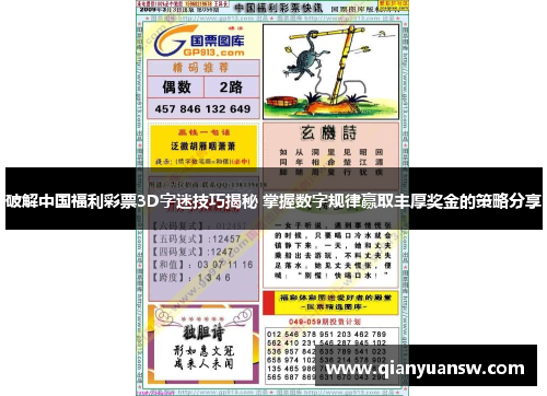 破解中国福利彩票3D字迷技巧揭秘 掌握数字规律赢取丰厚奖金的策略分享
